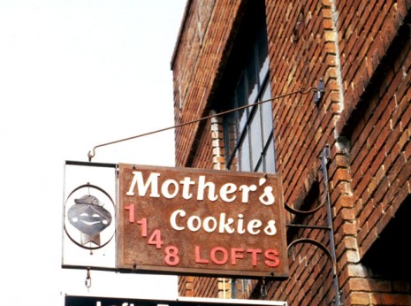 Sign for a historic cookie factory now live/work lofts